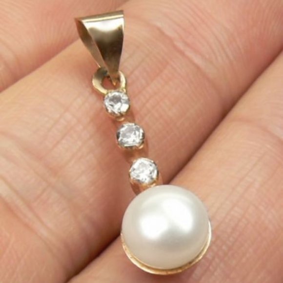 14K Rose Gold White Topaz & Pearl Pendant 1.0" - Picture 7 of 7